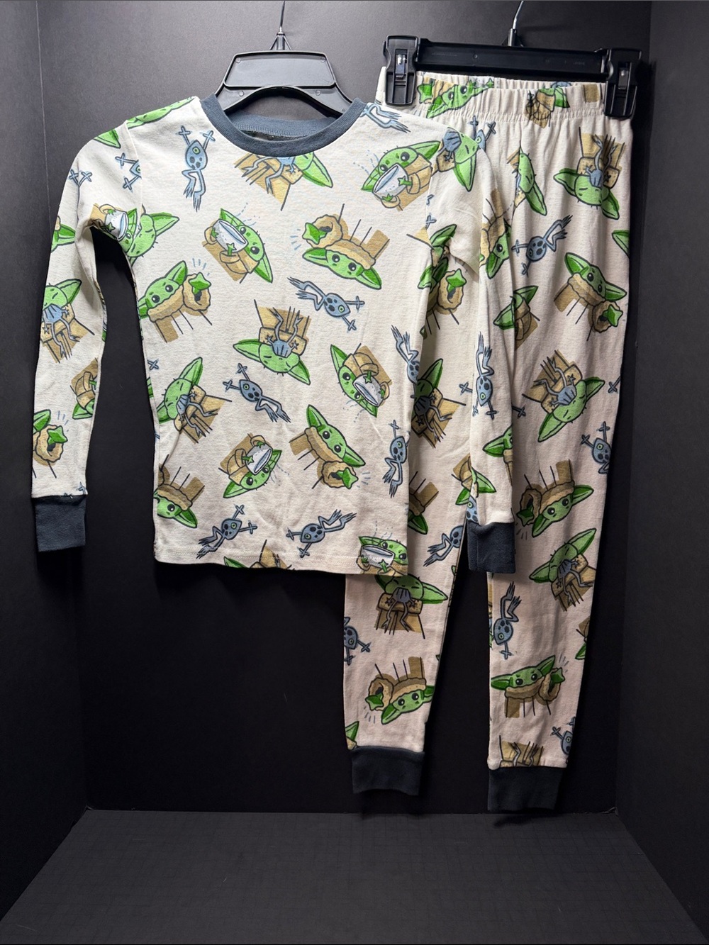 Kids Cream & Green Character Pajama Set - Long Sleeve Top & Pants